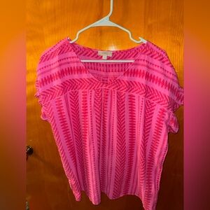 LOFT Vibrant Pink Geometric Blouse